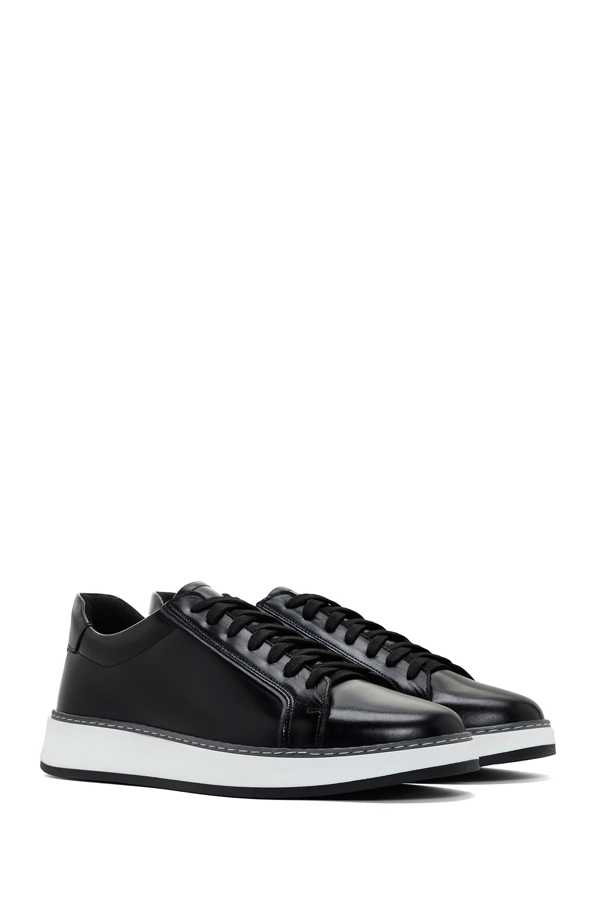 Erkek Siyah Bağcıklı Deri Sneaker - Image 3