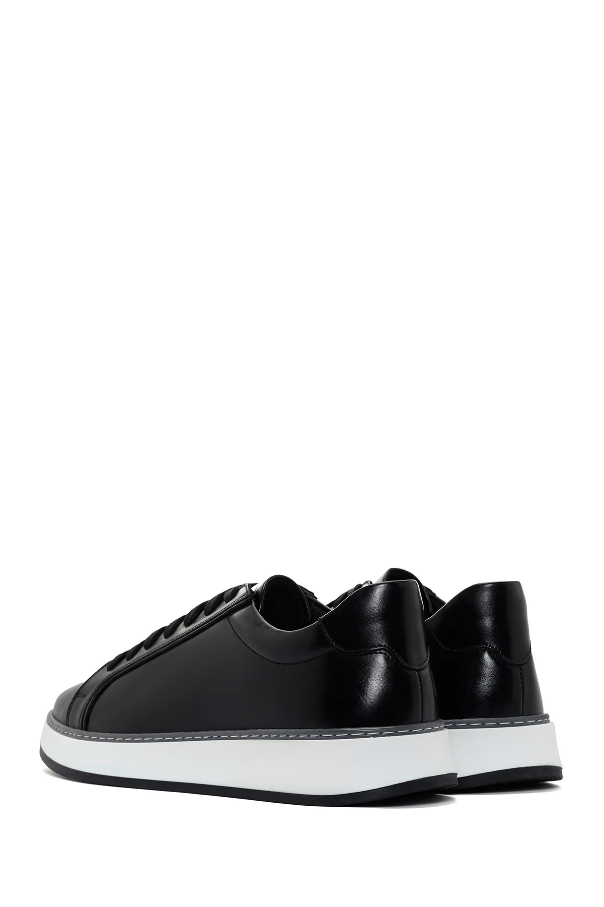 Erkek Siyah Bağcıklı Deri Sneaker - Image 5