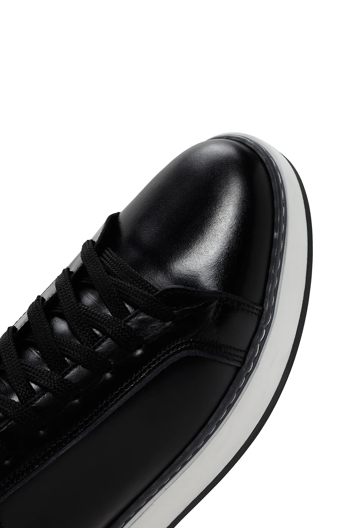 Erkek Siyah Bağcıklı Deri Sneaker - Image 9