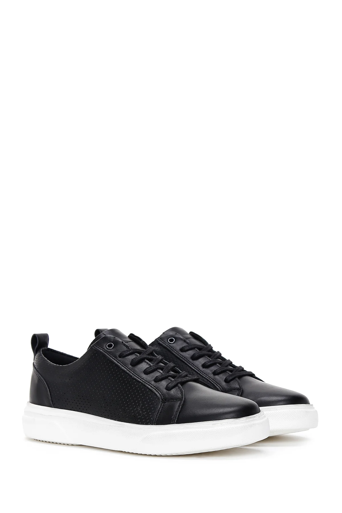 Erkek Siyah Bağcıklı Deri Sneaker - Image 3