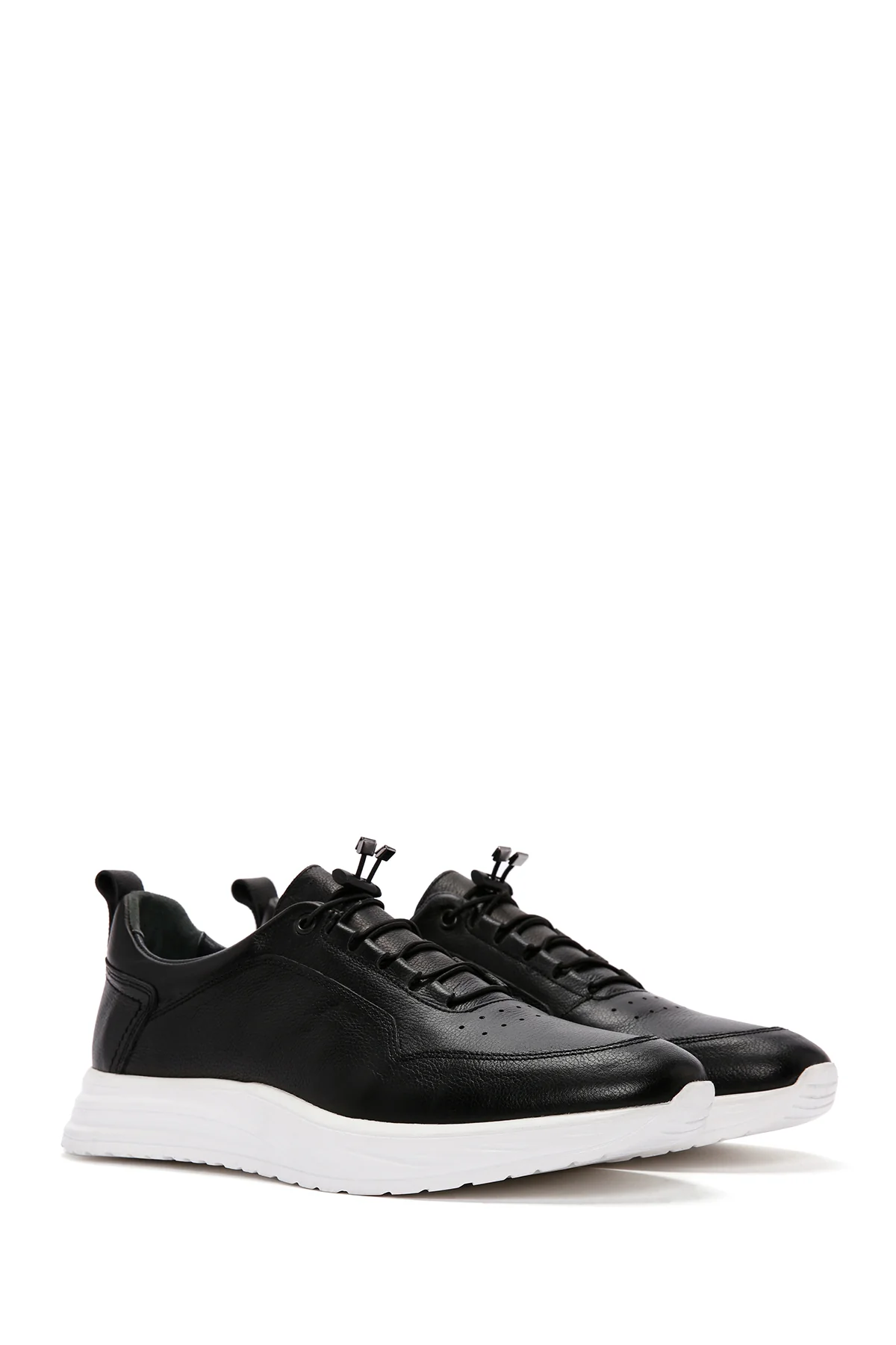 Erkek Siyah Bağcıklı Deri Sneaker - Image 3
