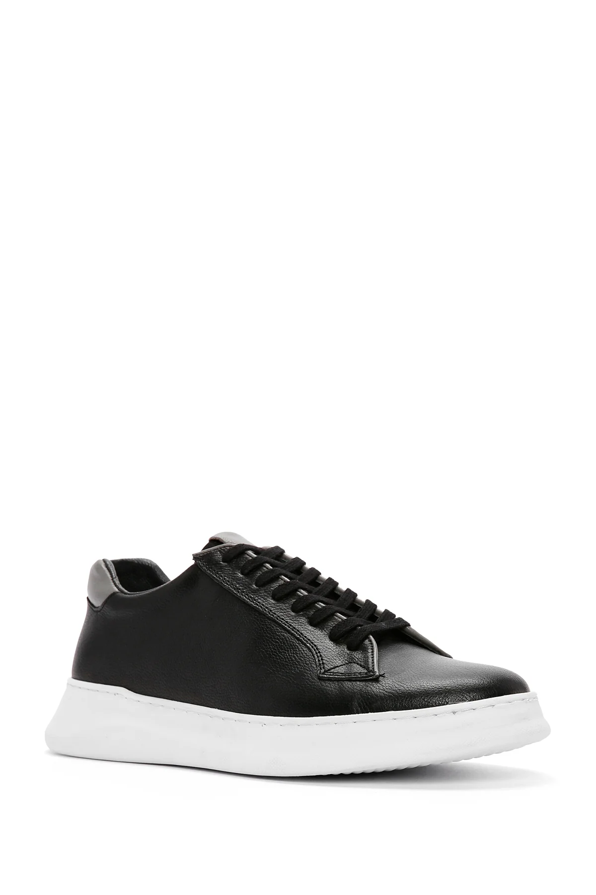 Erkek Siyah Bağcıklı Deri Sneaker - Image 5