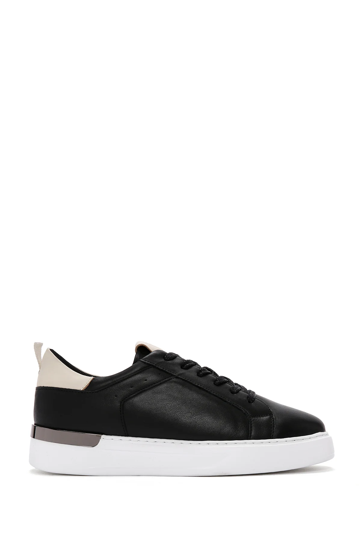 Erkek Siyah Bağcıklı Deri Sneaker