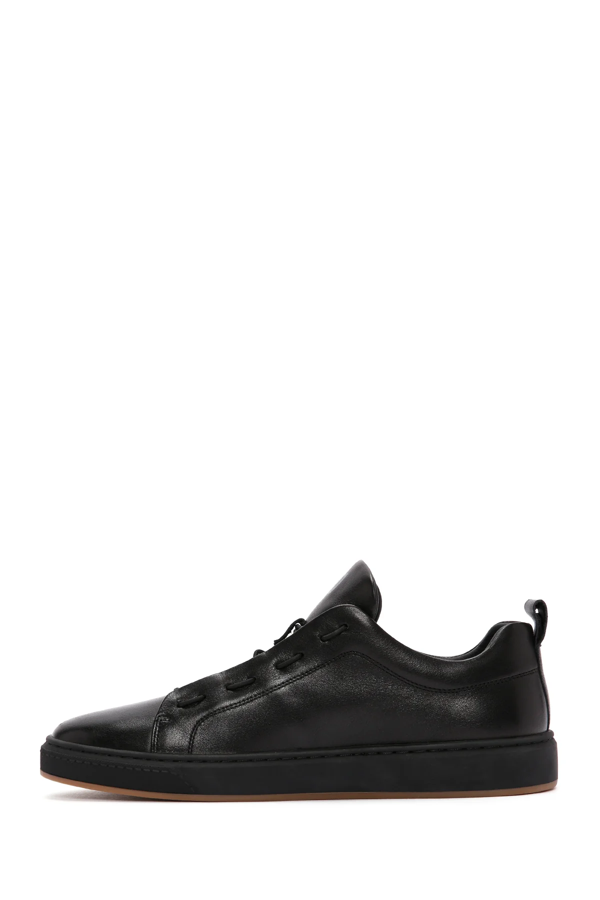 Erkek Siyah Bağcıklı Deri Sneaker - Image 2