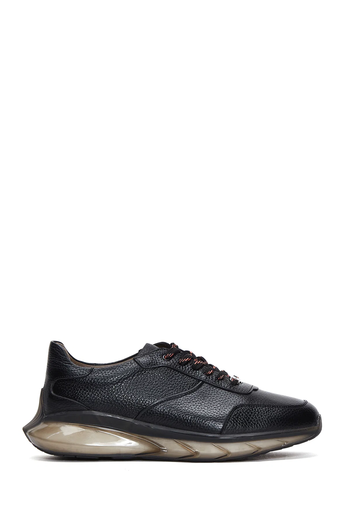 Erkek Siyah Bağcıklı Deri Sneaker
