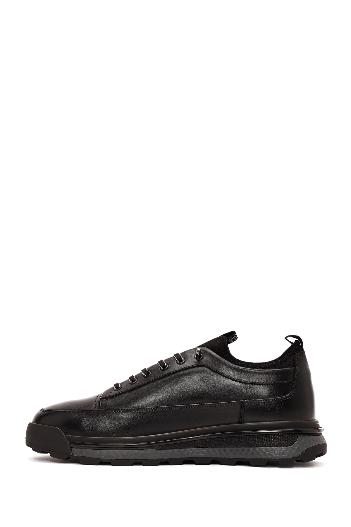 Erkek Siyah Bağcıklı Deri Sneaker - Image 2
