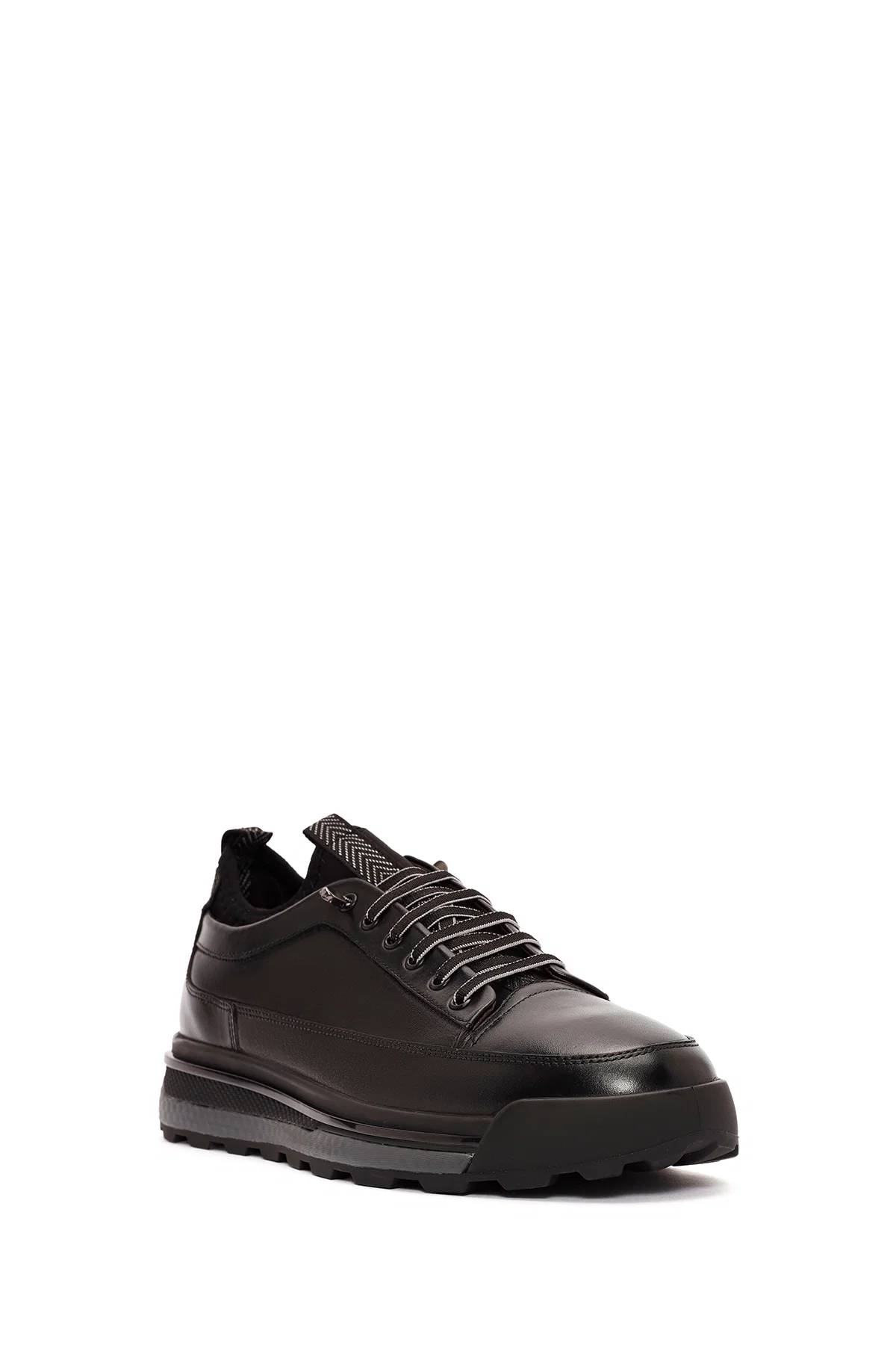 Erkek Siyah Bağcıklı Deri Sneaker - Image 6