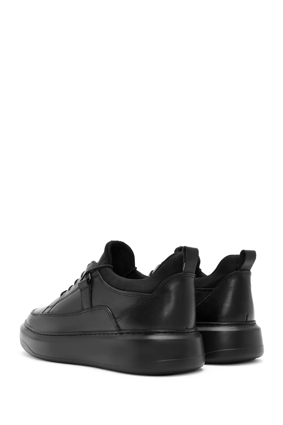 Erkek Siyah Bağcıklı Deri Sneaker - Image 5