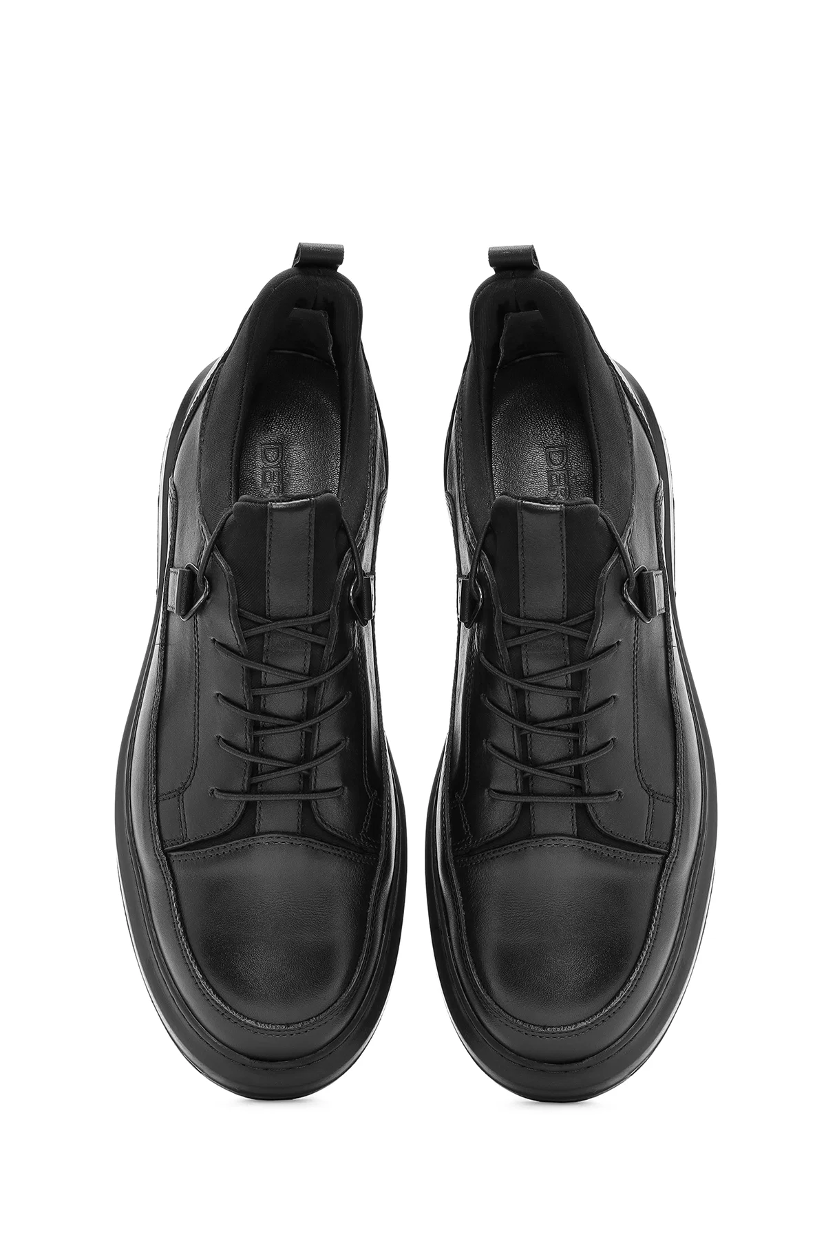 Erkek Siyah Bağcıklı Deri Sneaker - Image 7