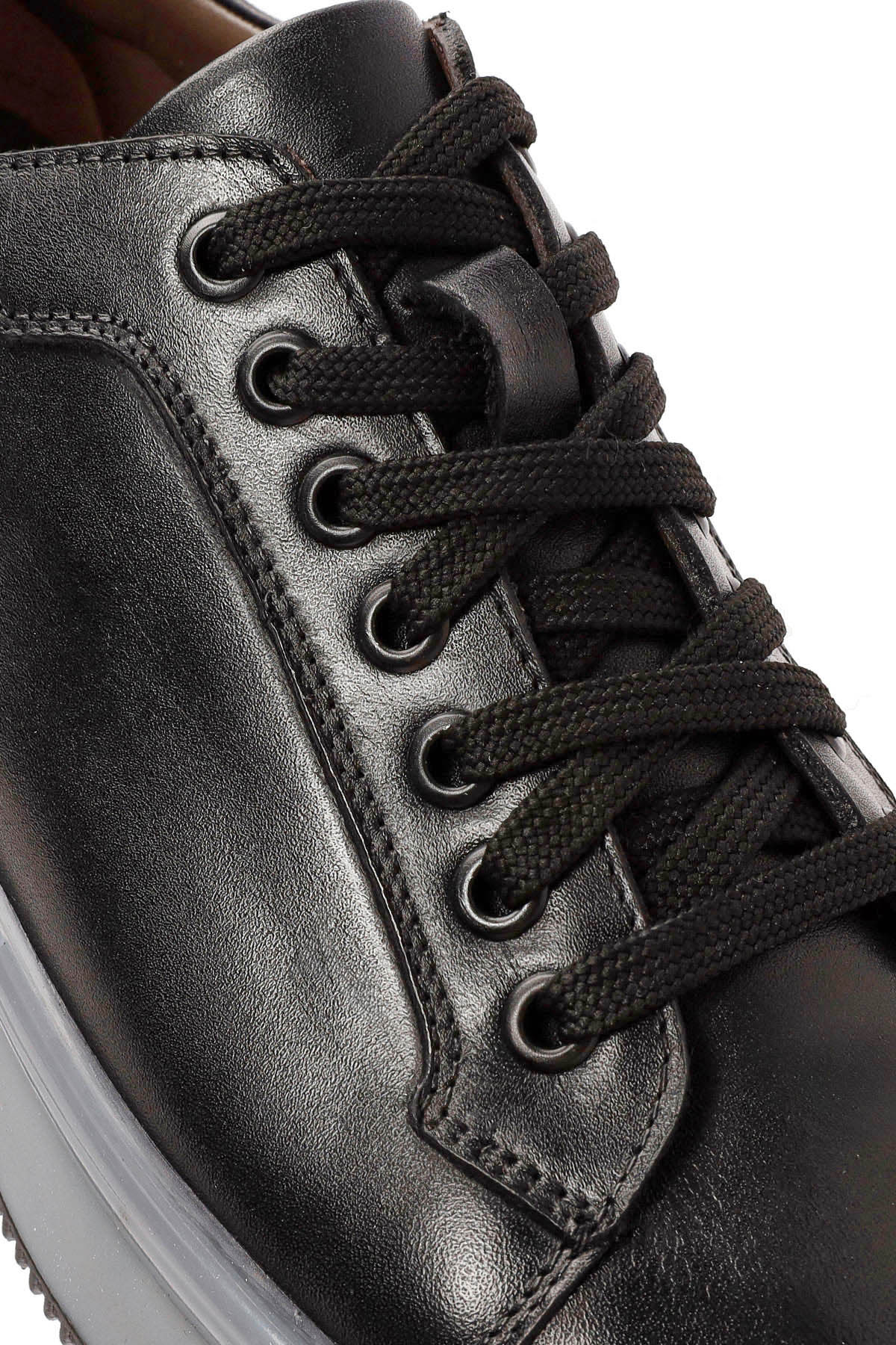 Erkek Siyah Bağcıklı Deri Sneaker - Image 10