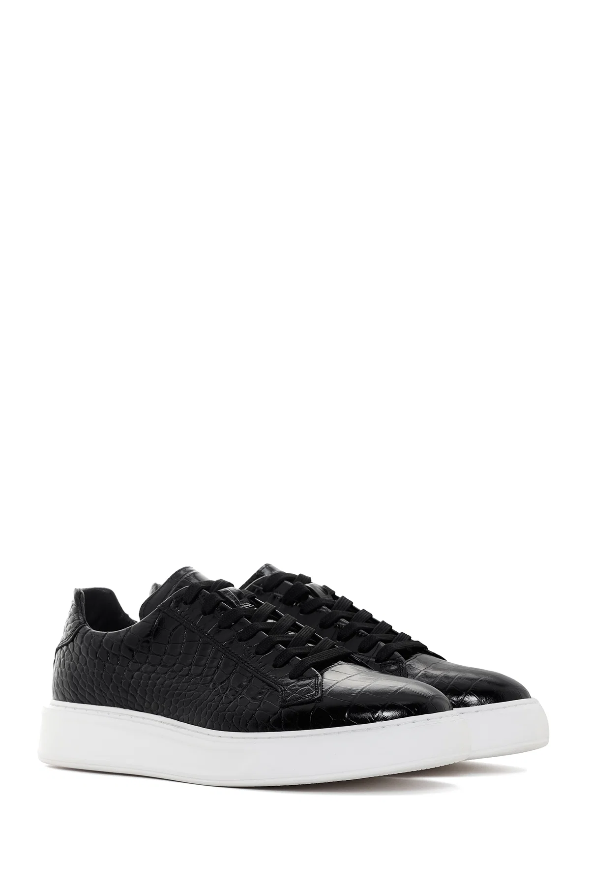 Erkek Siyah Bağcıklı Deri Sneaker - Image 3
