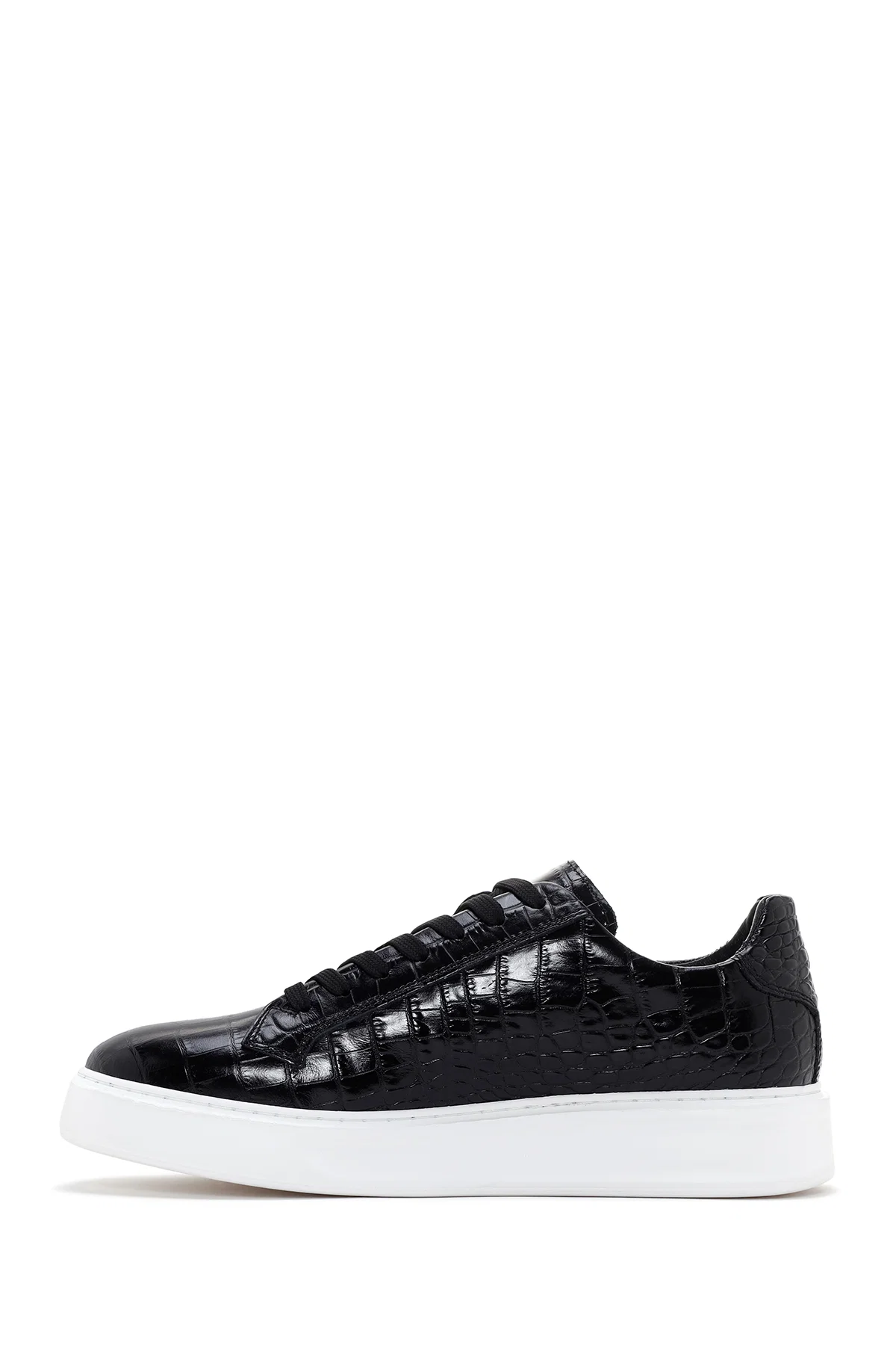 Erkek Siyah Bağcıklı Deri Sneaker - Image 4