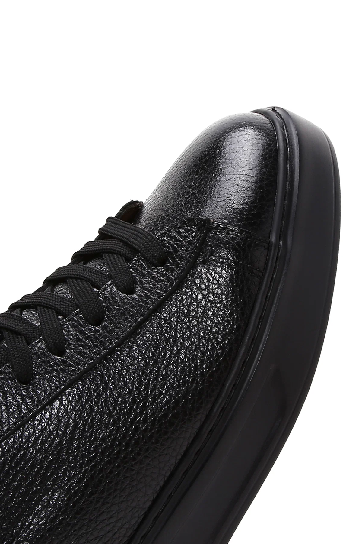 Erkek Siyah Bağcıklı Deri Sneaker - Image 9