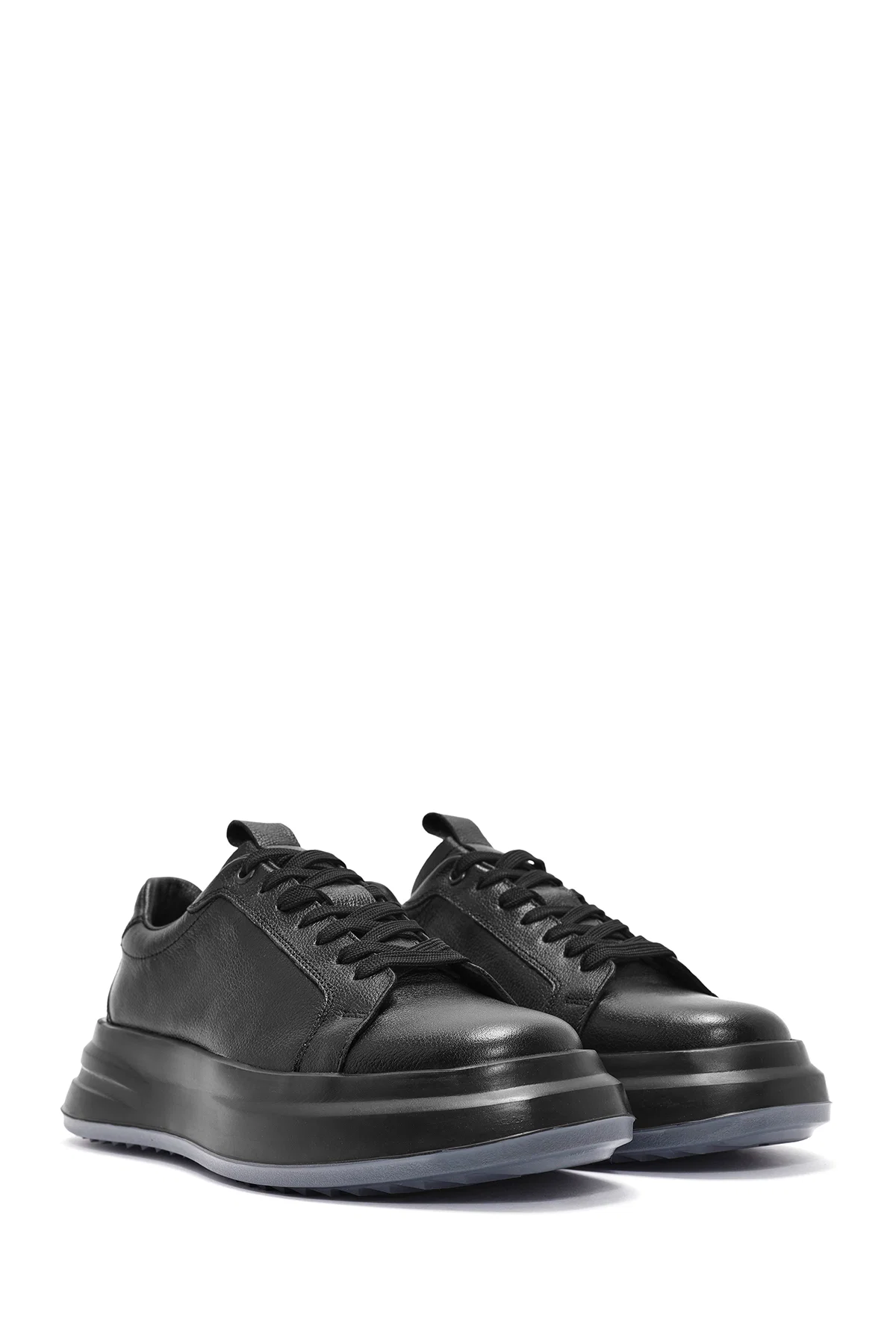 Erkek Siyah Bağcıklı Deri Sneaker - Image 3