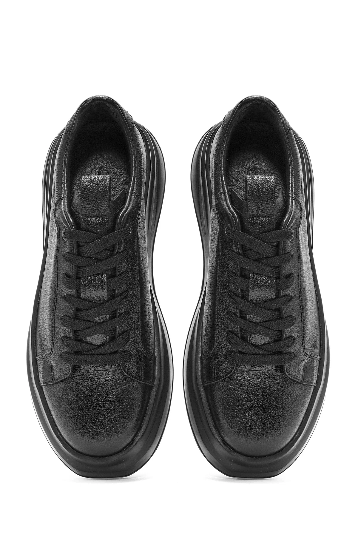 Erkek Siyah Bağcıklı Deri Sneaker - Image 7