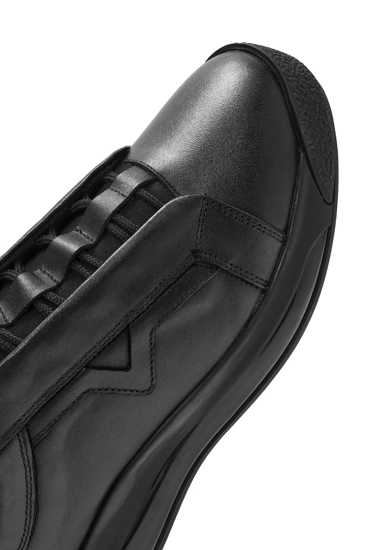 Erkek Siyah Bağcıklı Deri Sneaker - Image 10