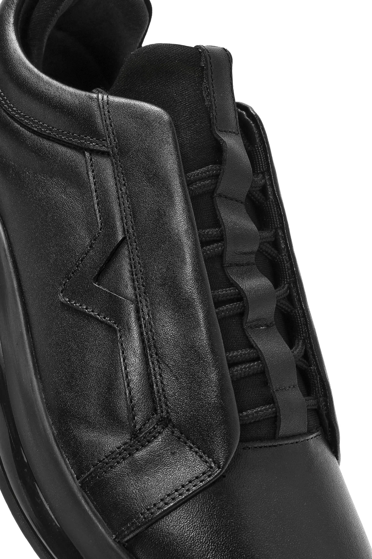 Erkek Siyah Bağcıklı Deri Sneaker - Image 9