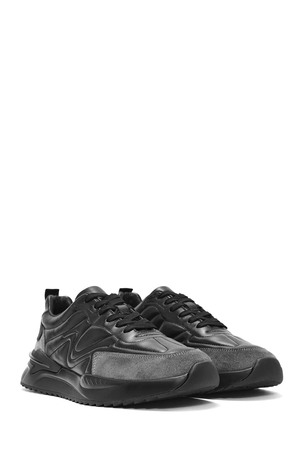 Erkek Siyah Bağcıklı Deri Sneaker - Image 3