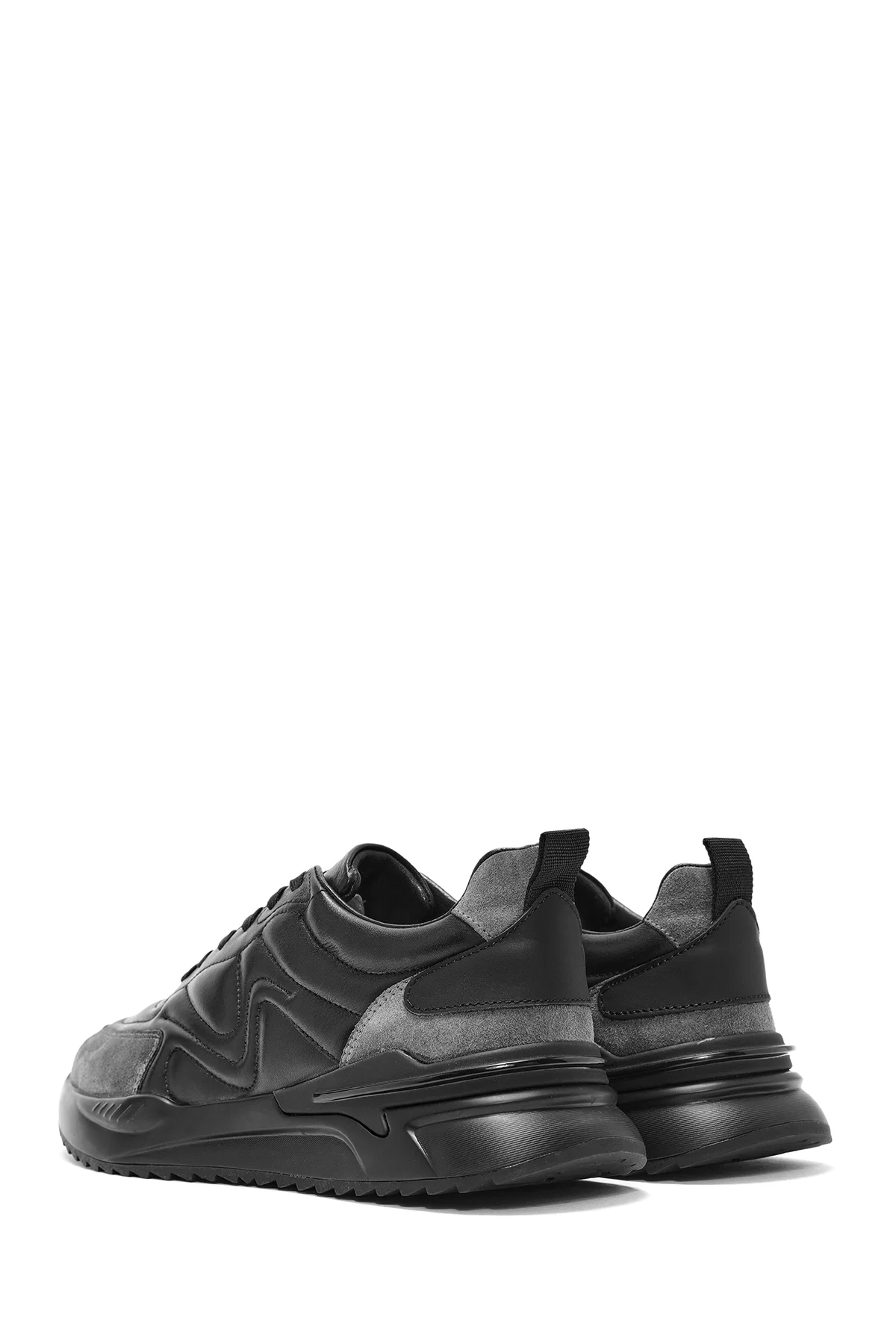 Erkek Siyah Bağcıklı Deri Sneaker - Image 5