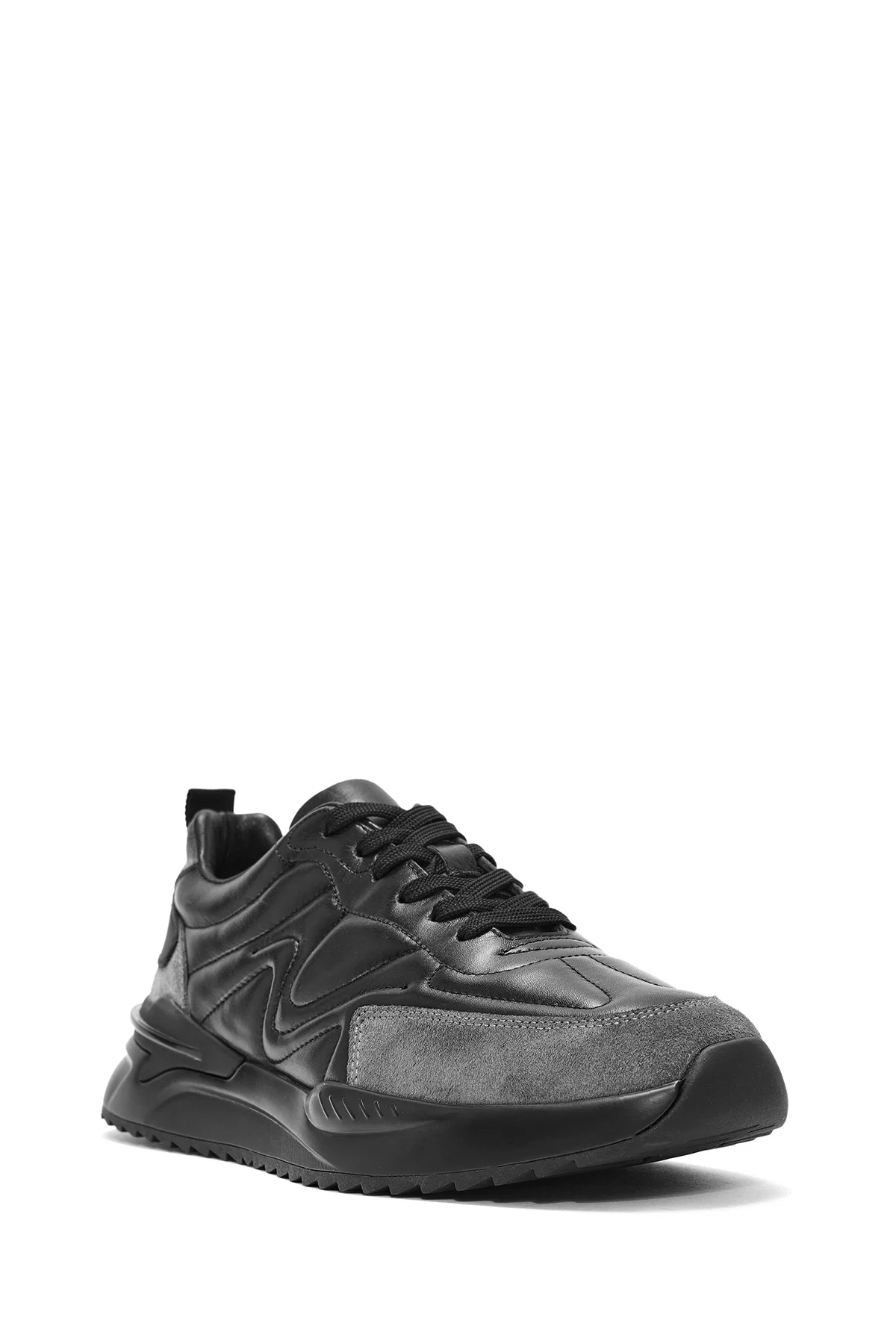 Erkek Siyah Bağcıklı Deri Sneaker - Image 6