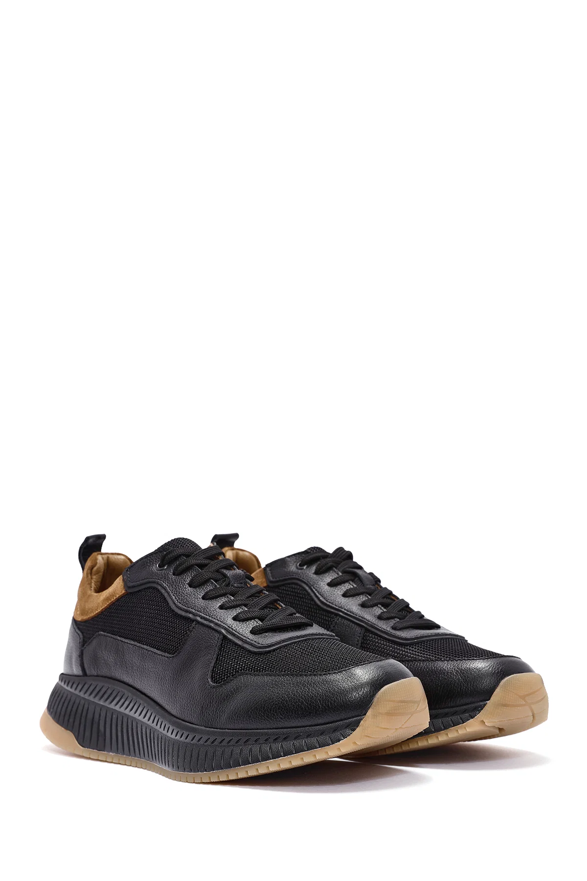 Erkek Siyah Bağcıklı Deri Sneaker - Image 3