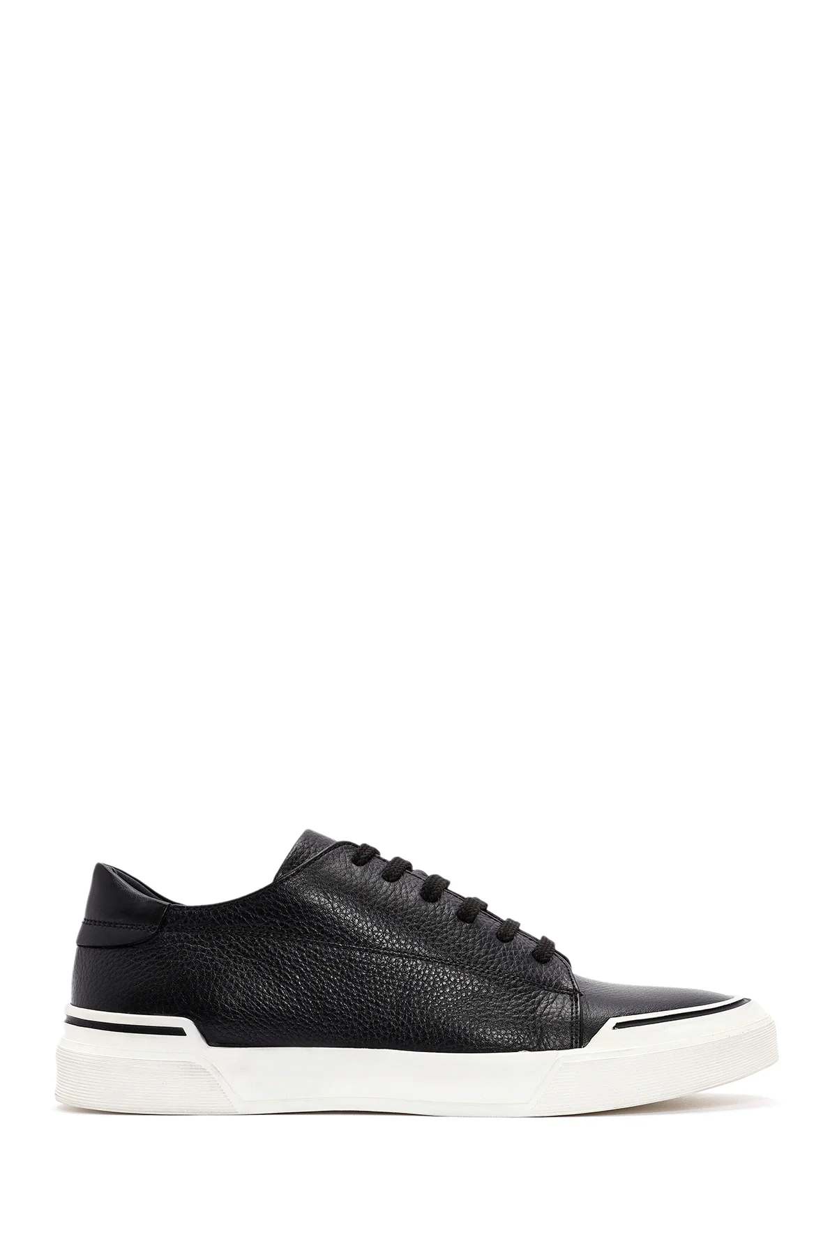 Erkek Siyah Bağcıklı Deri Sneaker