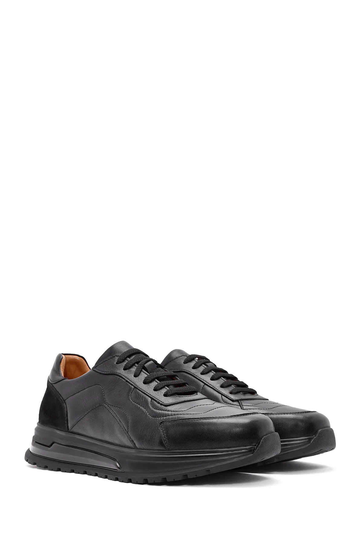 Erkek Siyah Bağcıklı Deri Sneaker - Image 3