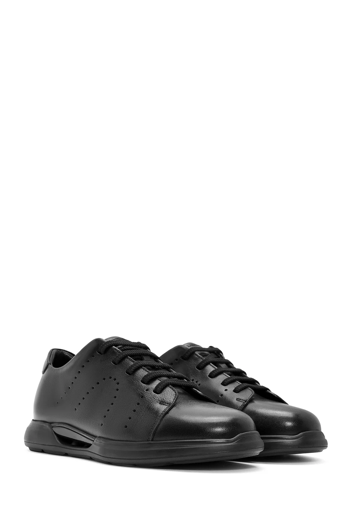Erkek Siyah Bağcıklı Deri Sneaker - Image 3