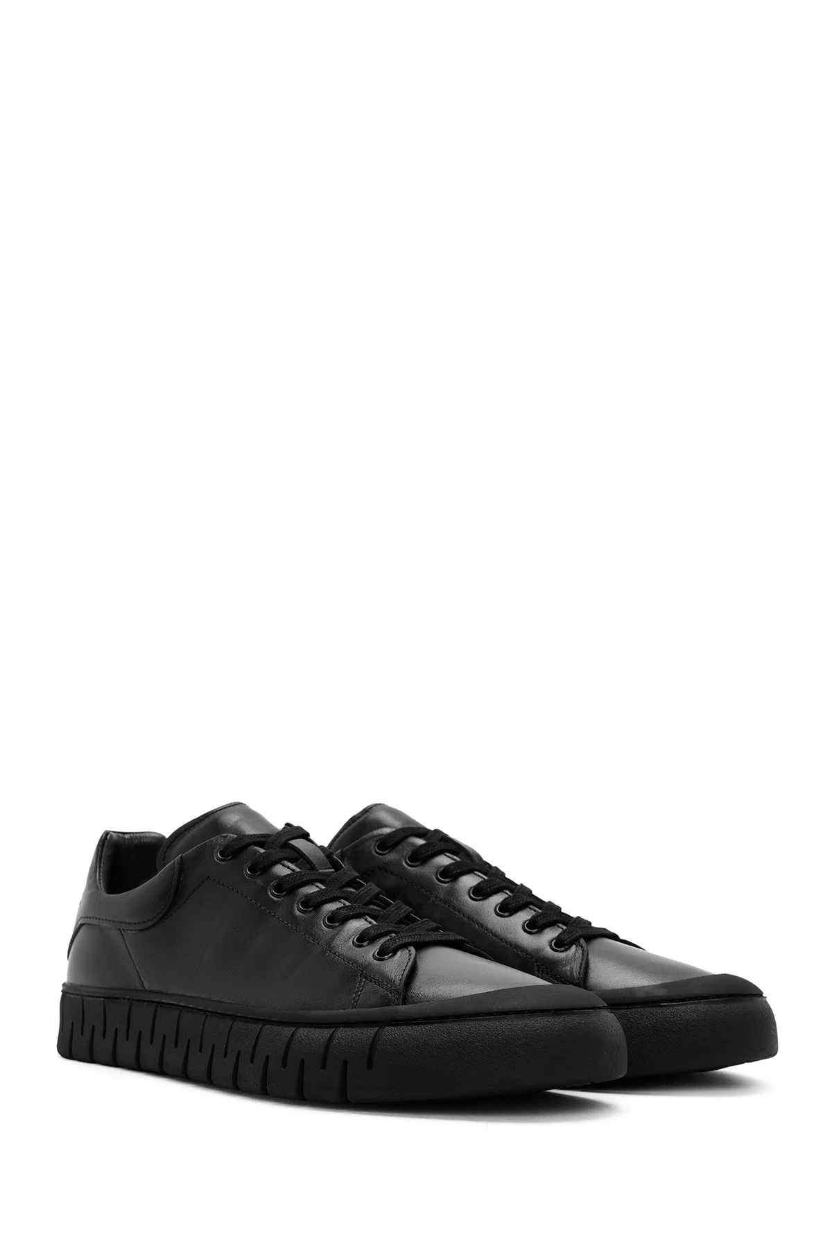 Erkek Siyah Bağcıklı Deri Sneaker - Image 3