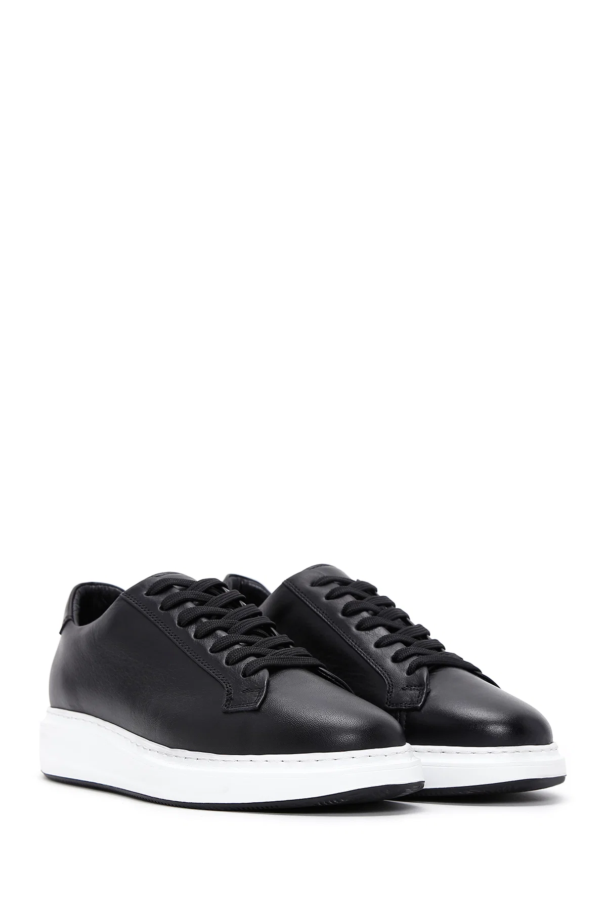Erkek Siyah Bağcıklı Deri Sneaker - Image 3
