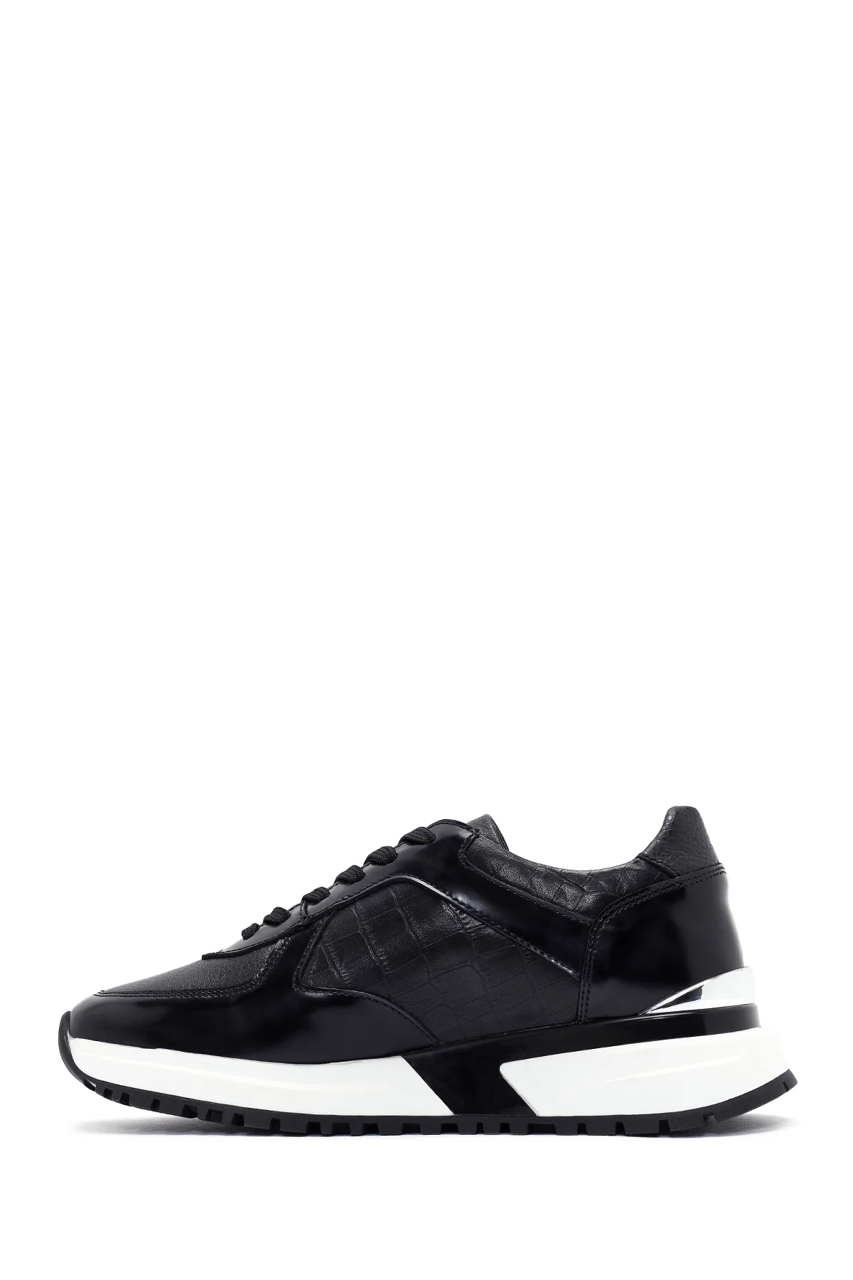 Erkek Siyah Bağcıklı Deri Sneaker - Image 2