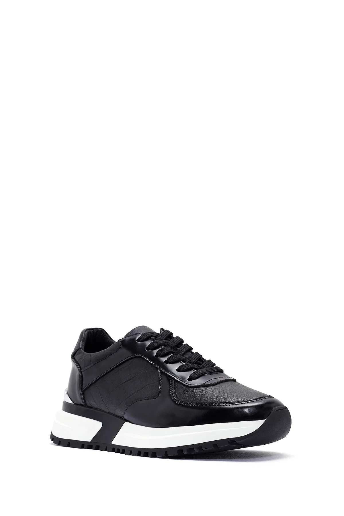 Erkek Siyah Bağcıklı Deri Sneaker - Image 6