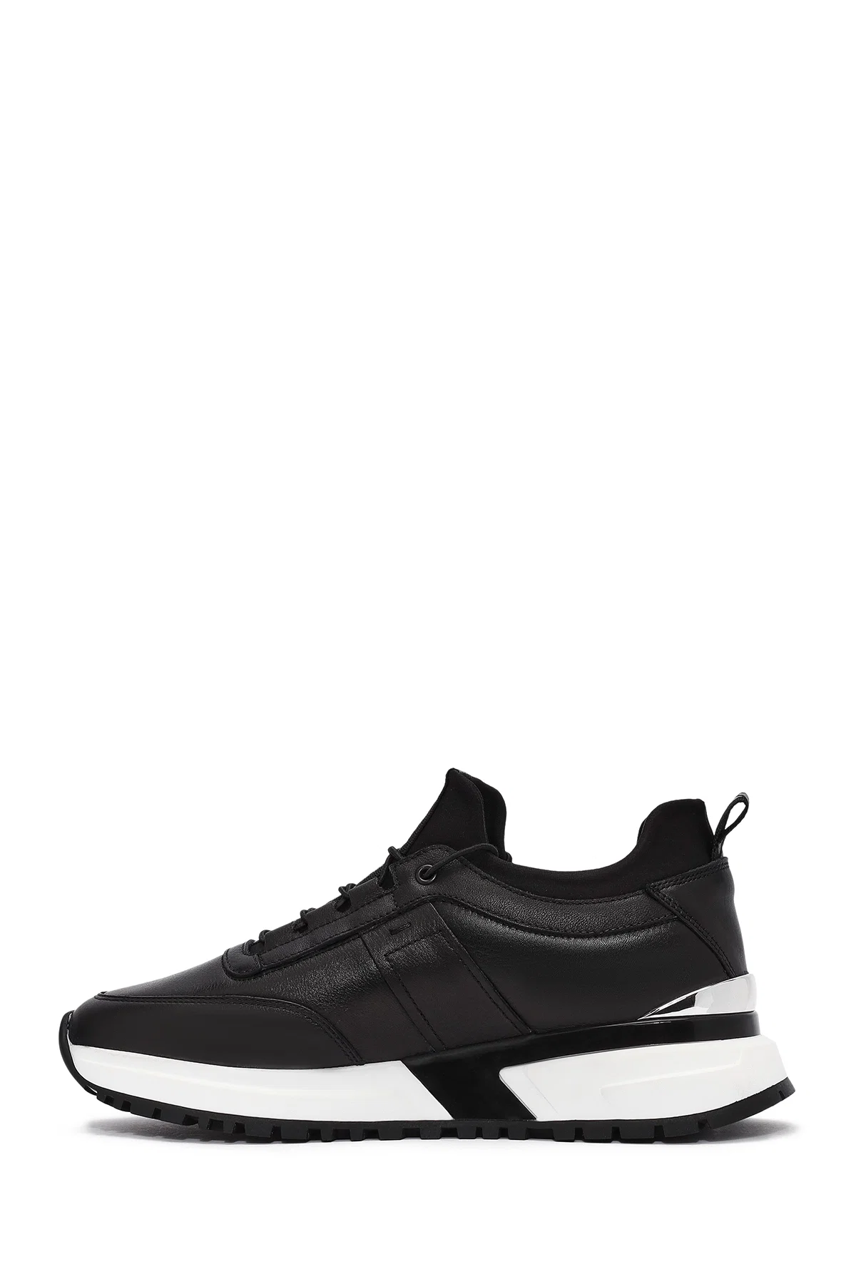 Erkek Siyah Bağcıklı Deri Sneaker - Image 2
