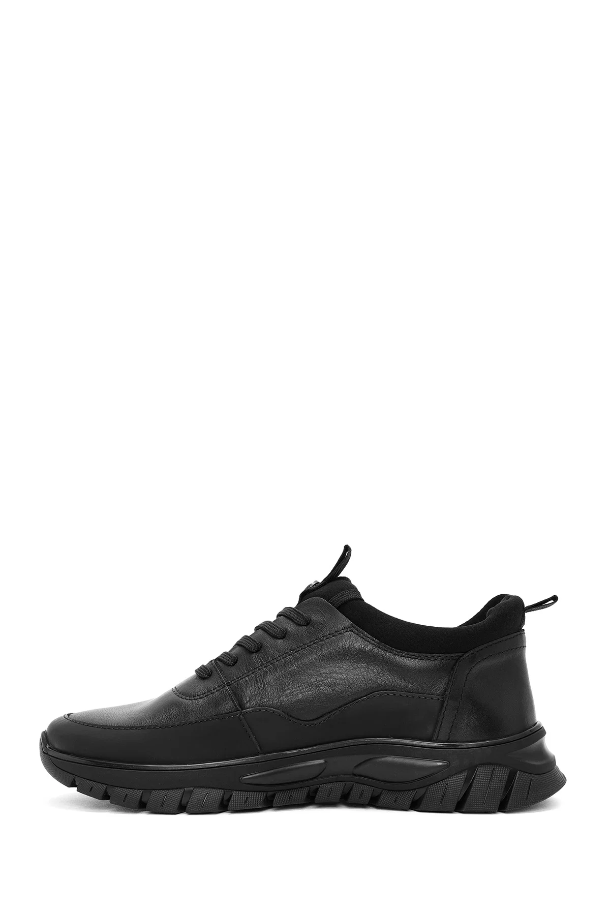 Erkek Siyah Bağcıklı Deri Sneaker - Image 2