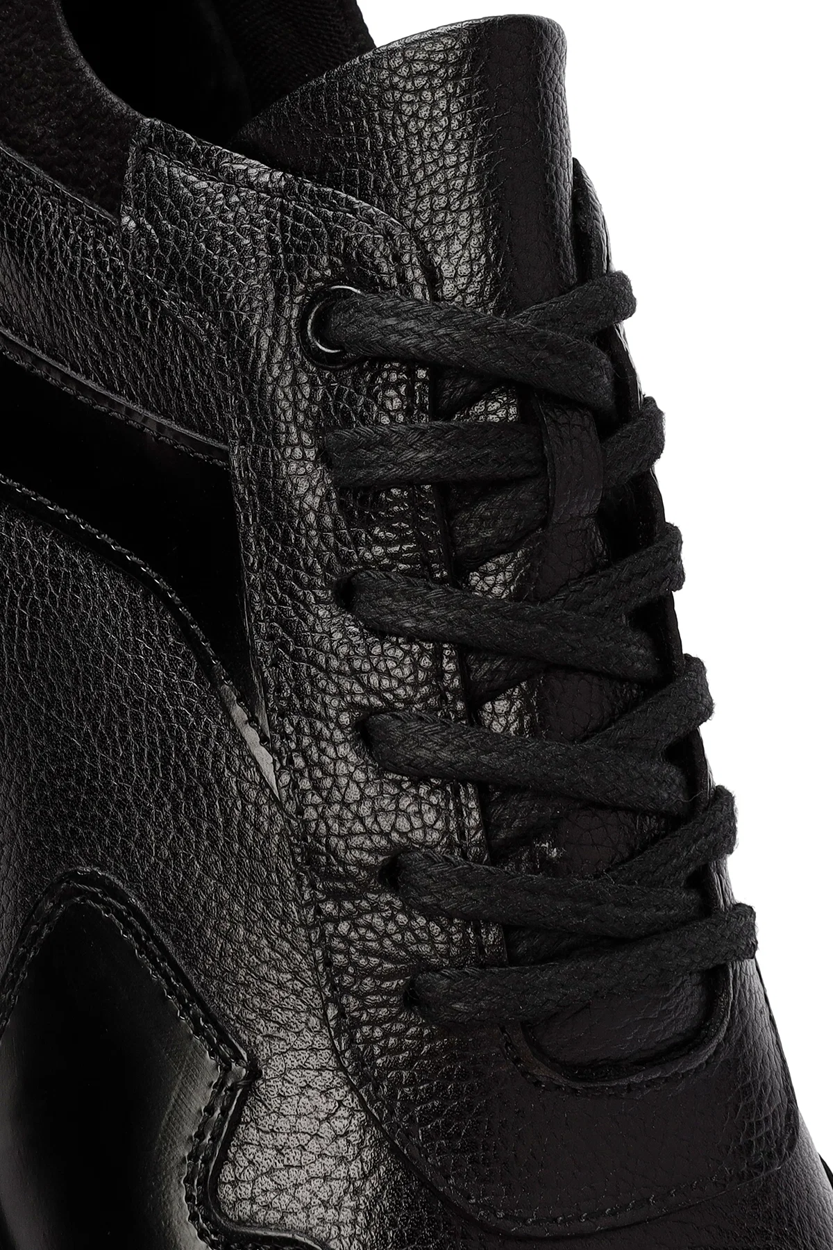 Erkek Siyah Bağcıklı Deri Sneaker - Image 10