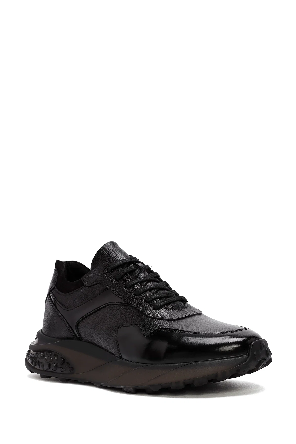 Erkek Siyah Bağcıklı Deri Sneaker - Image 6
