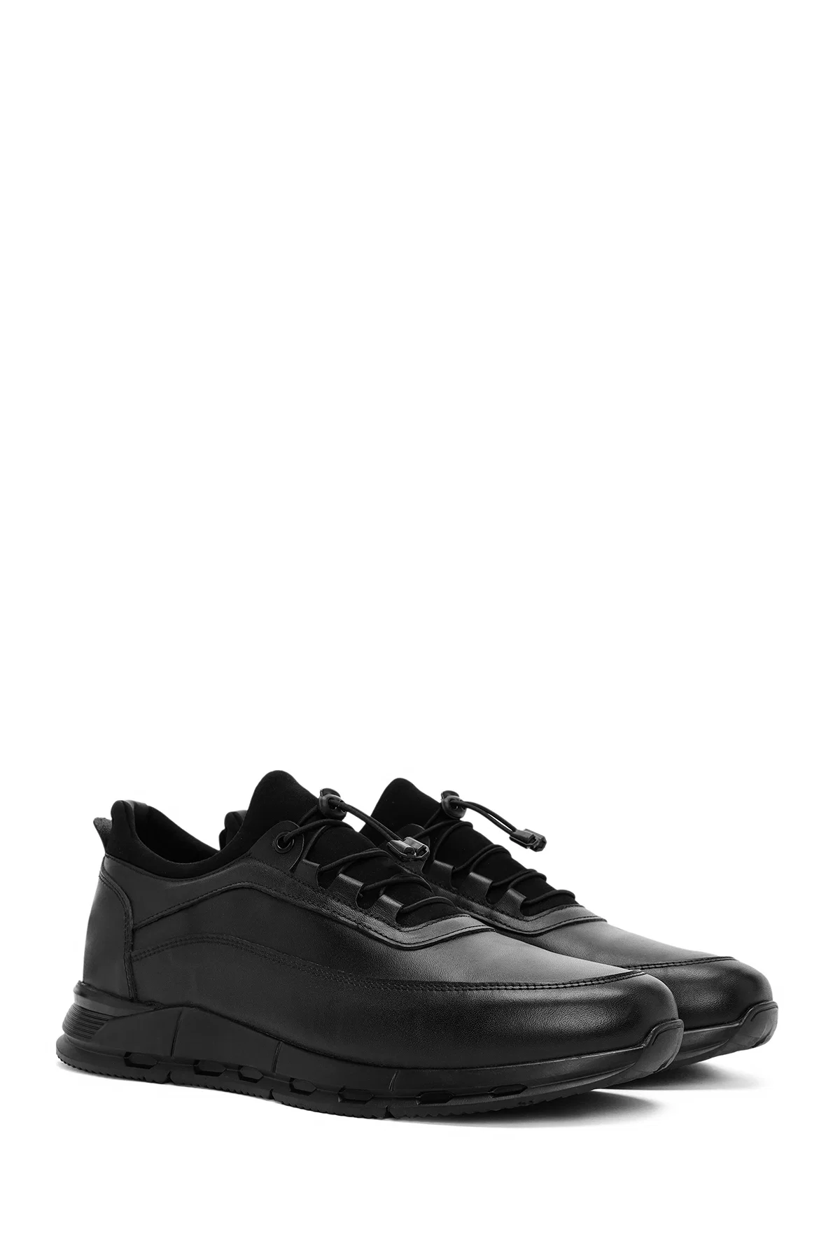 Erkek Siyah Bağcıklı Deri Sneaker - Image 3