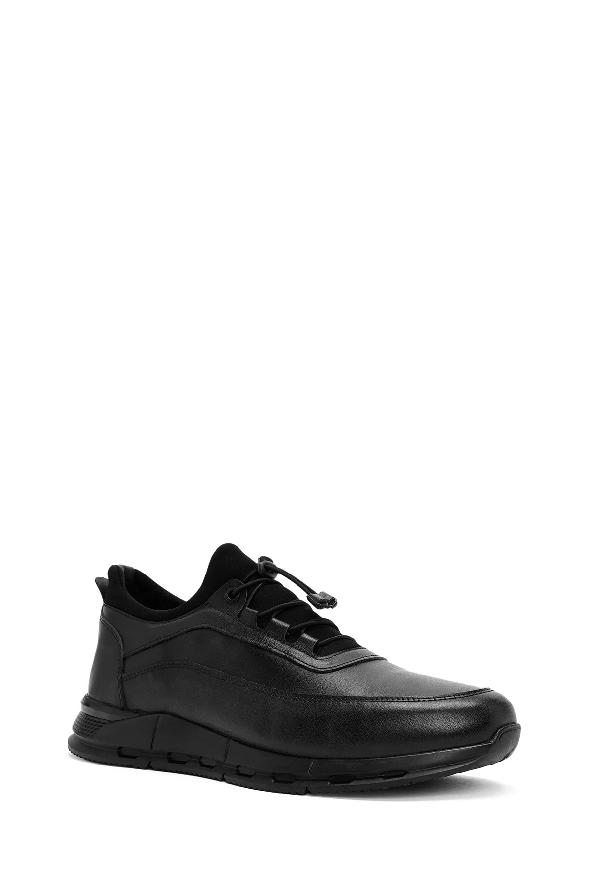 Erkek Siyah Bağcıklı Deri Sneaker - Image 6