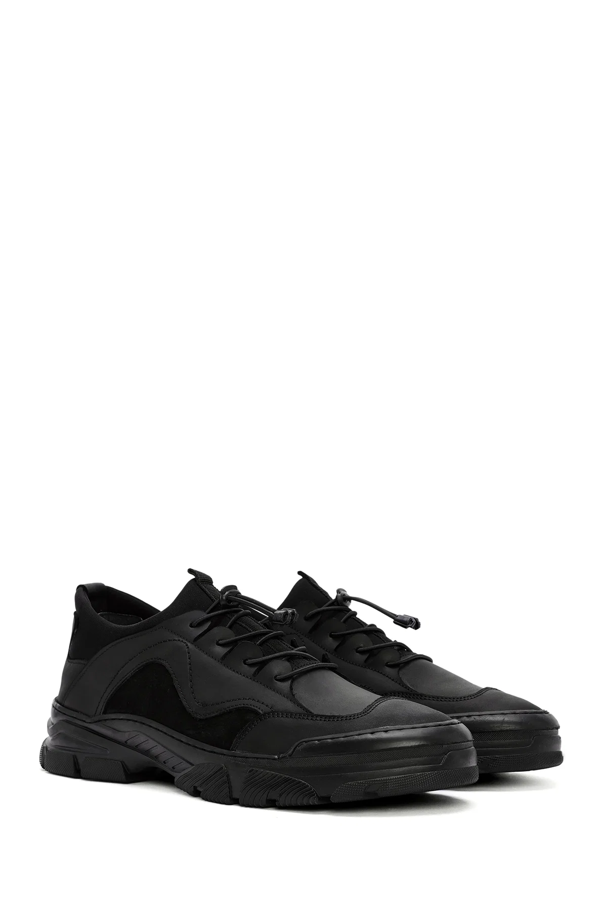 Erkek Siyah Bağcıklı Deri Sneaker - Image 3