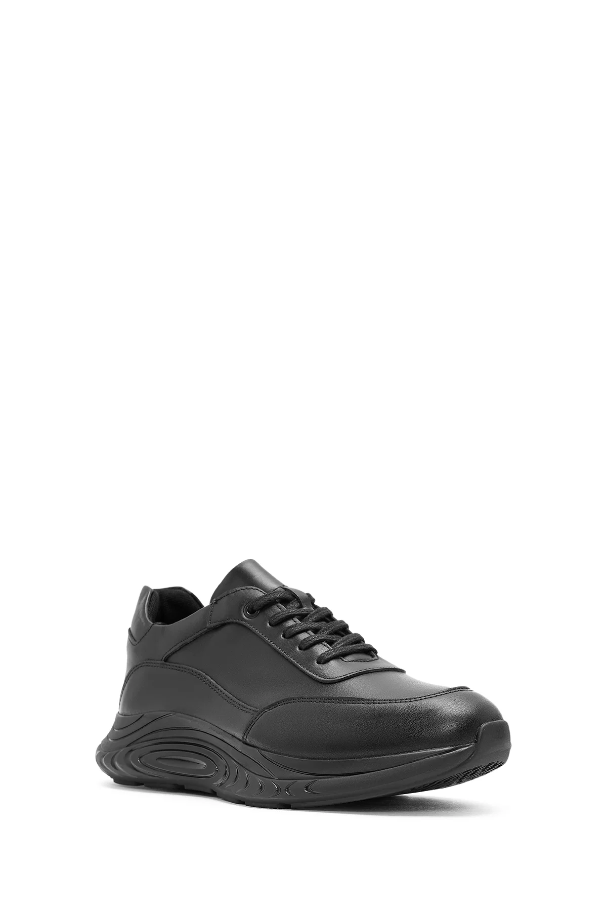 Erkek Siyah Bağcıklı Deri Sneaker - Image 6