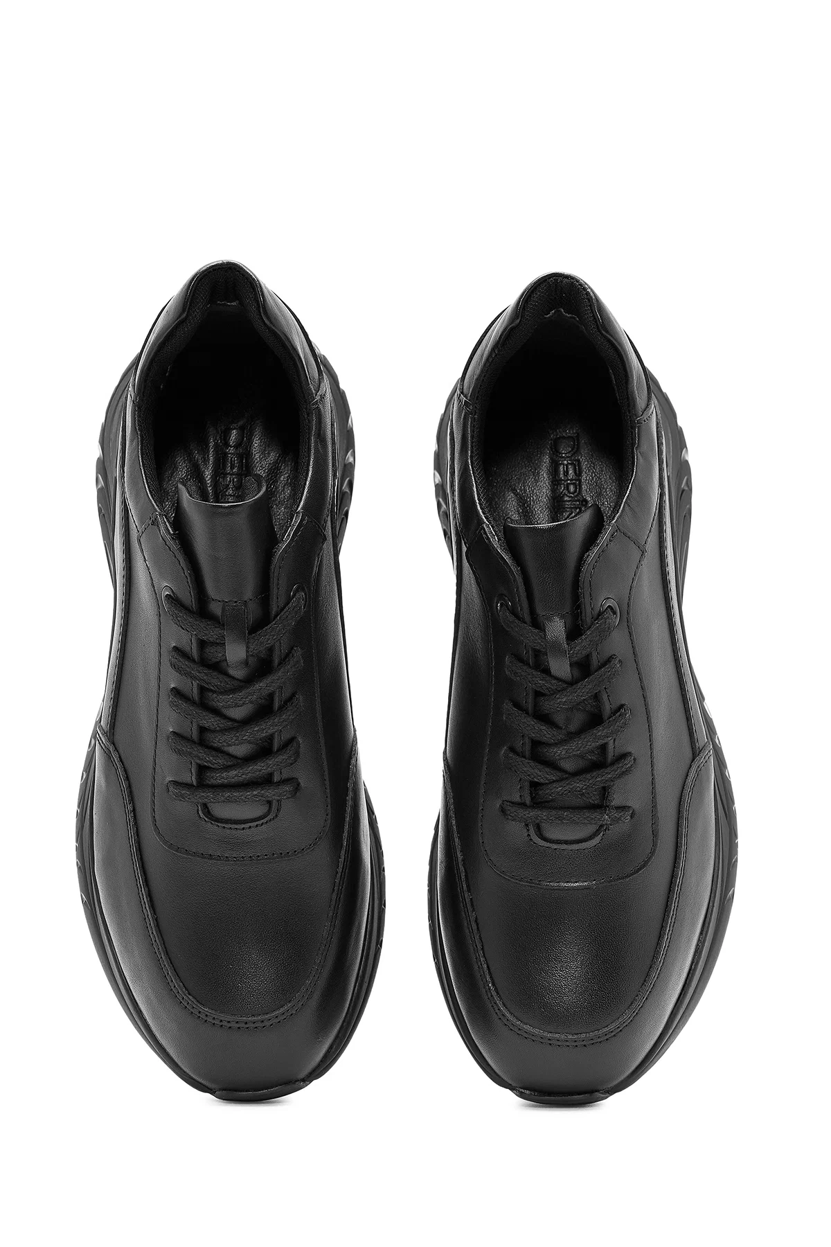 Erkek Siyah Bağcıklı Deri Sneaker - Image 7