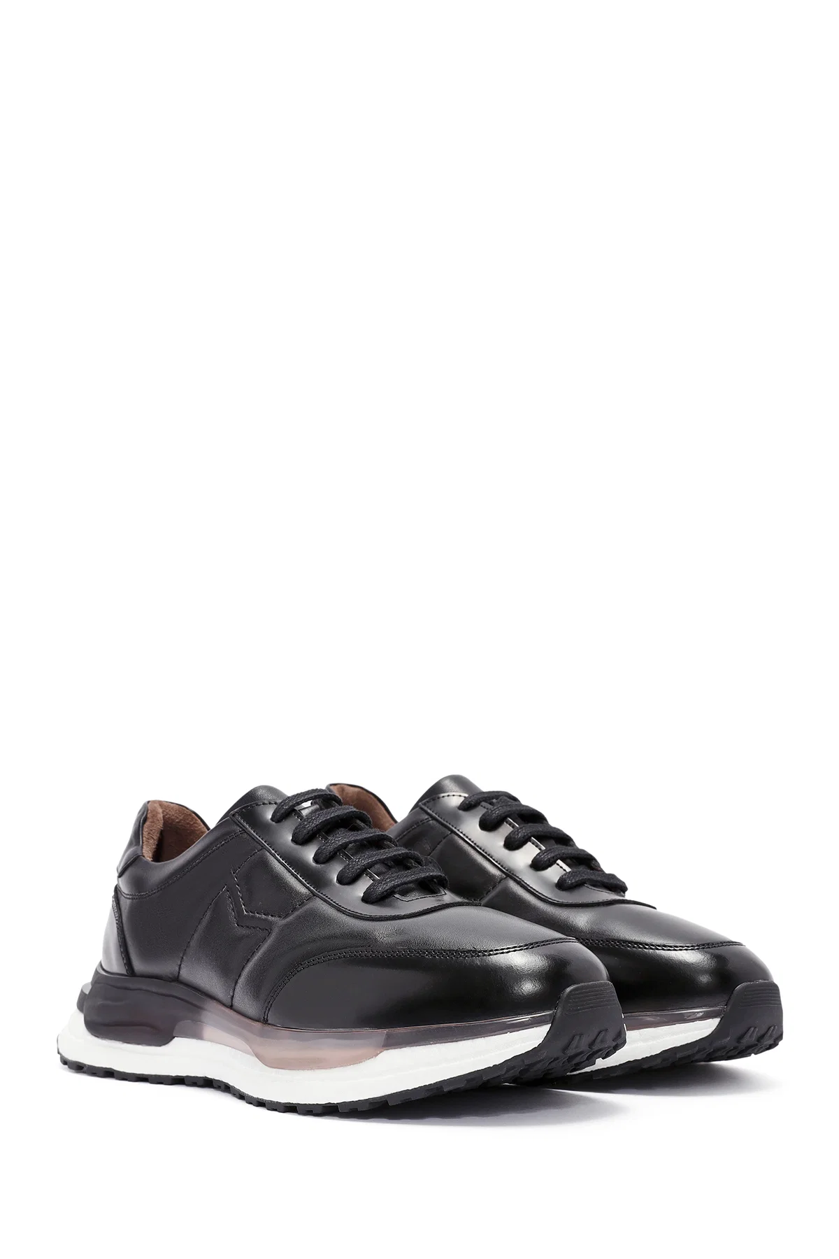 Erkek Siyah Bağcıklı Deri Sneaker - Image 3