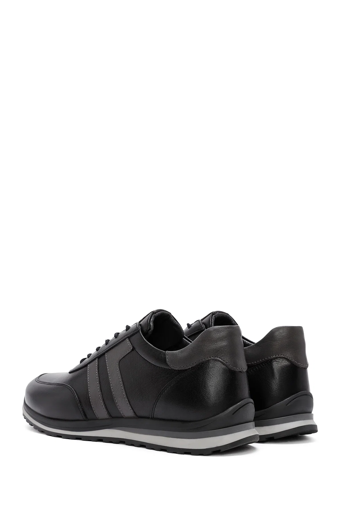 Erkek Siyah Bağcıklı Deri Sneaker - Image 5