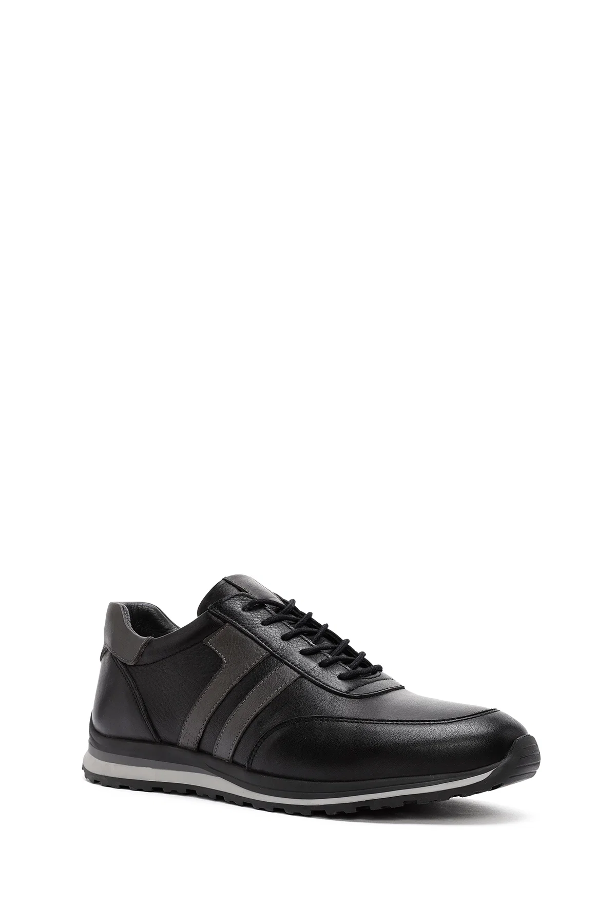 Erkek Siyah Bağcıklı Deri Sneaker - Image 6