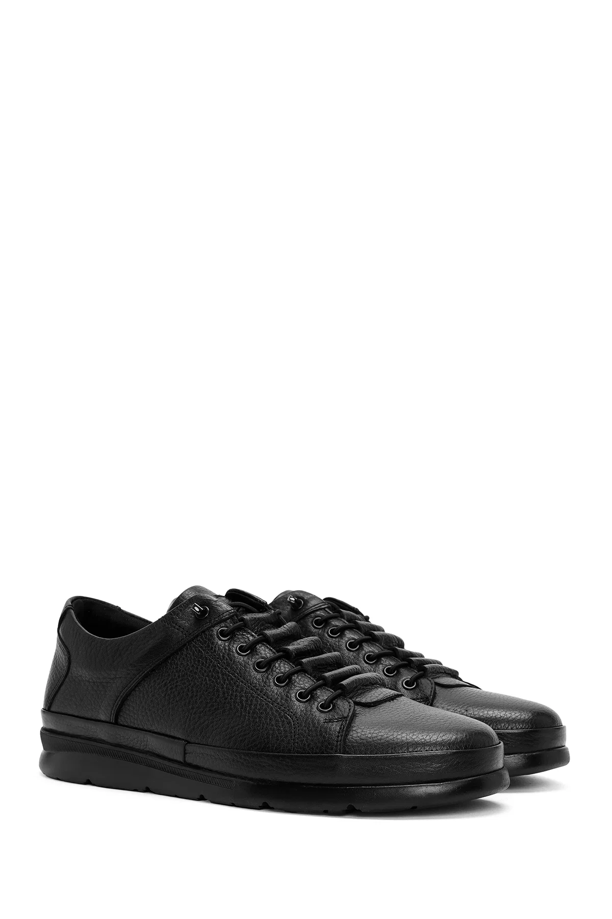 Erkek Siyah Bağcıklı Deri Sneaker - Image 3