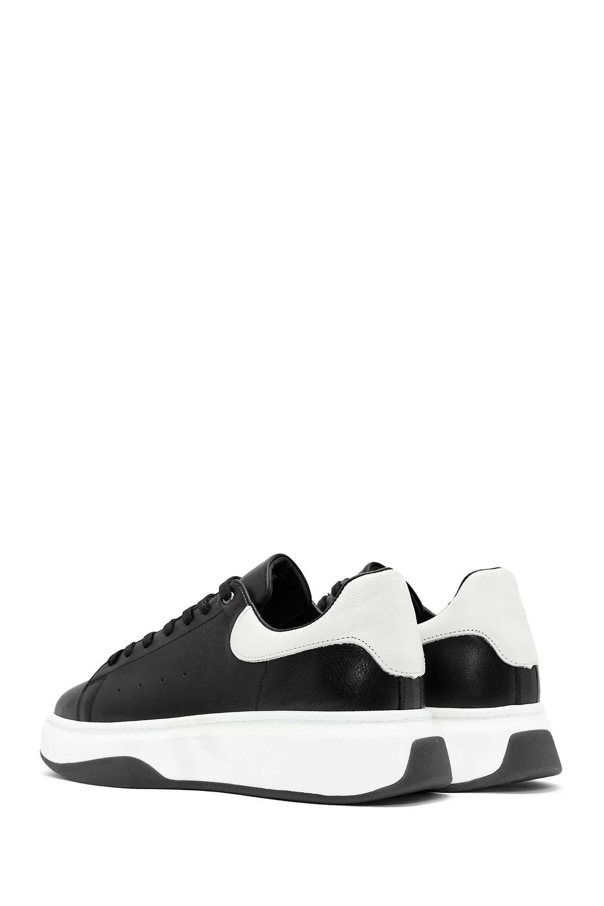 Erkek Siyah Bağcıklı Deri Sneaker - Image 5