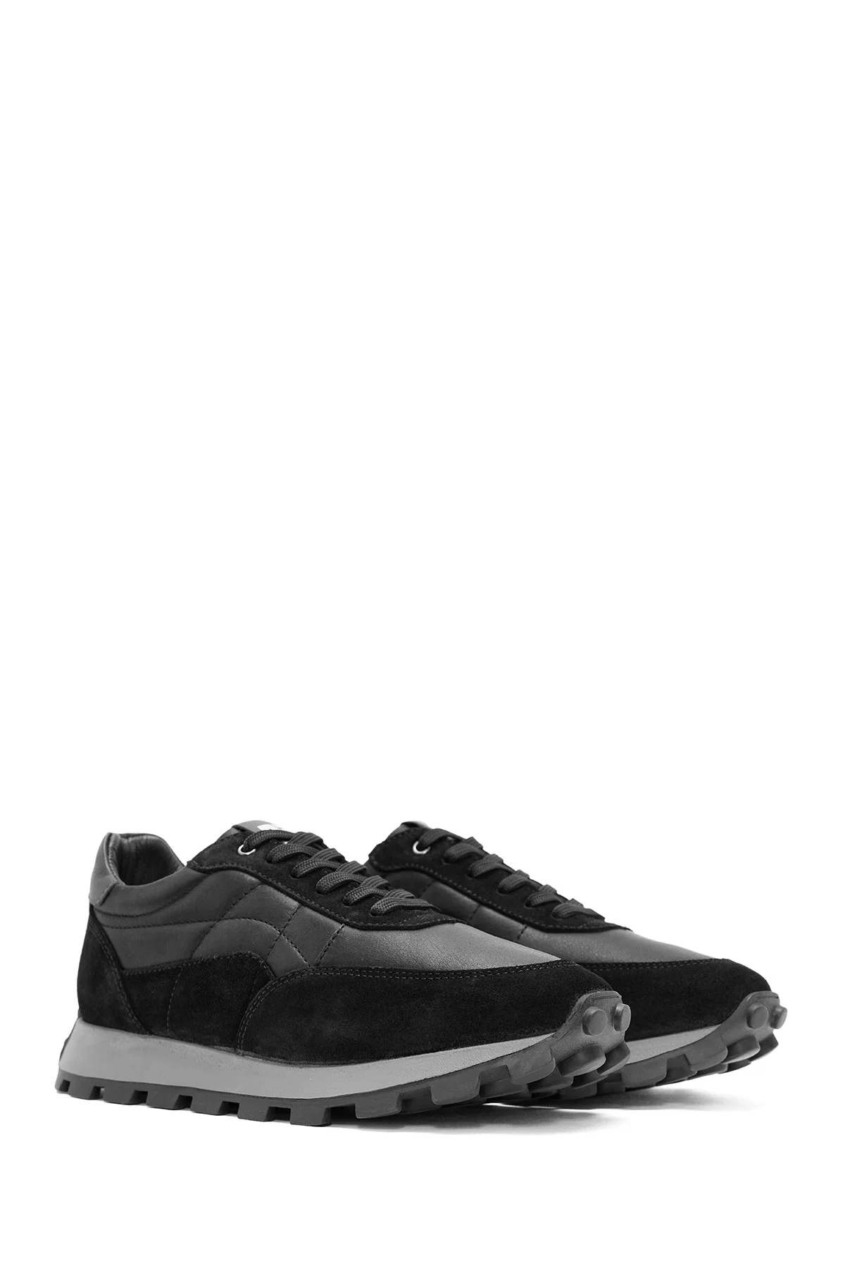 Erkek Siyah Bağcıklı Deri Sneaker - Image 3