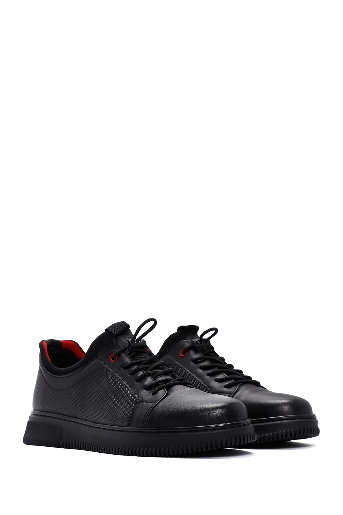 Erkek Siyah Bağcıklı Deri Sneaker - Image 3