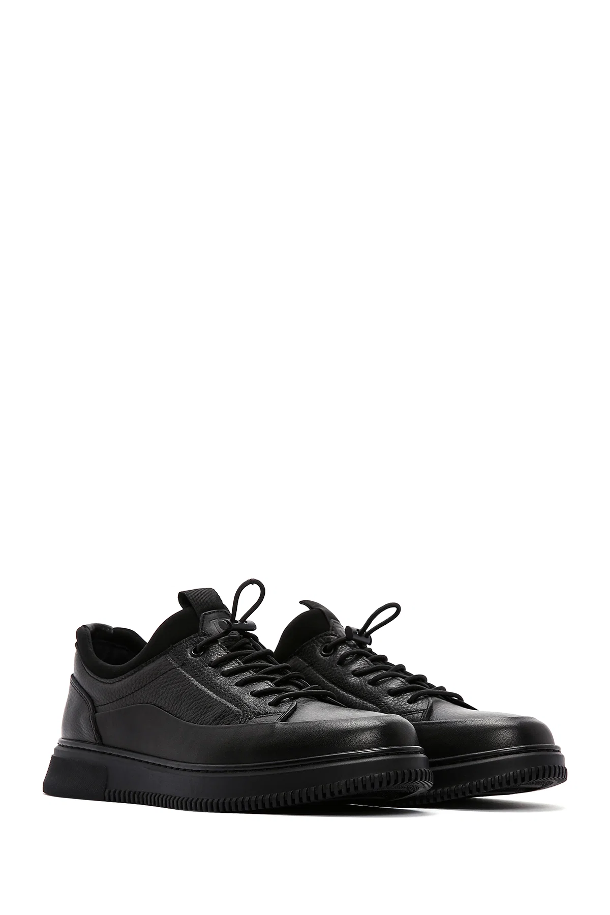 Erkek Siyah Bağcıklı Deri Sneaker - Image 3
