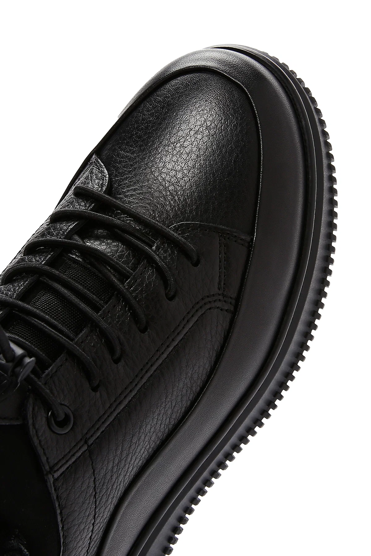Erkek Siyah Bağcıklı Deri Sneaker - Image 9
